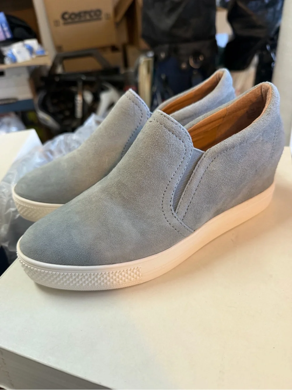Caslon Light Blue Suede Slip-On Wedge Sneakers